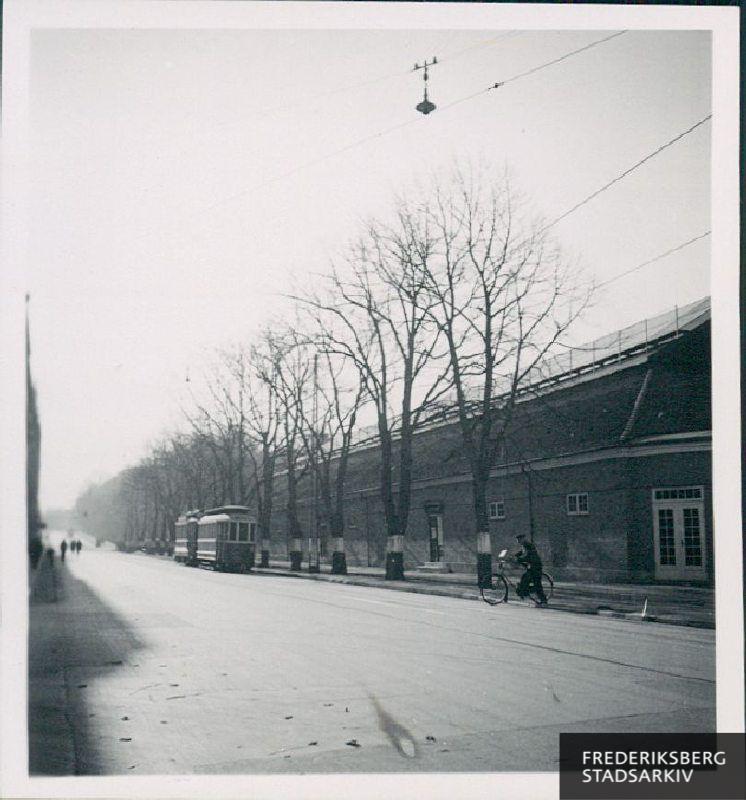 Pile Allé, set i sydlig retning, før lindetræerne blev fældet. Til højre den tennispavillon, der brændte i 1968
