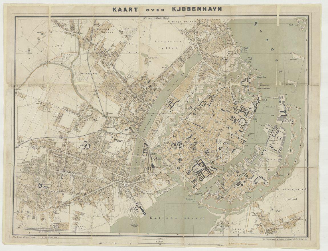 Kort over København og forstæder med sporvejsruter.