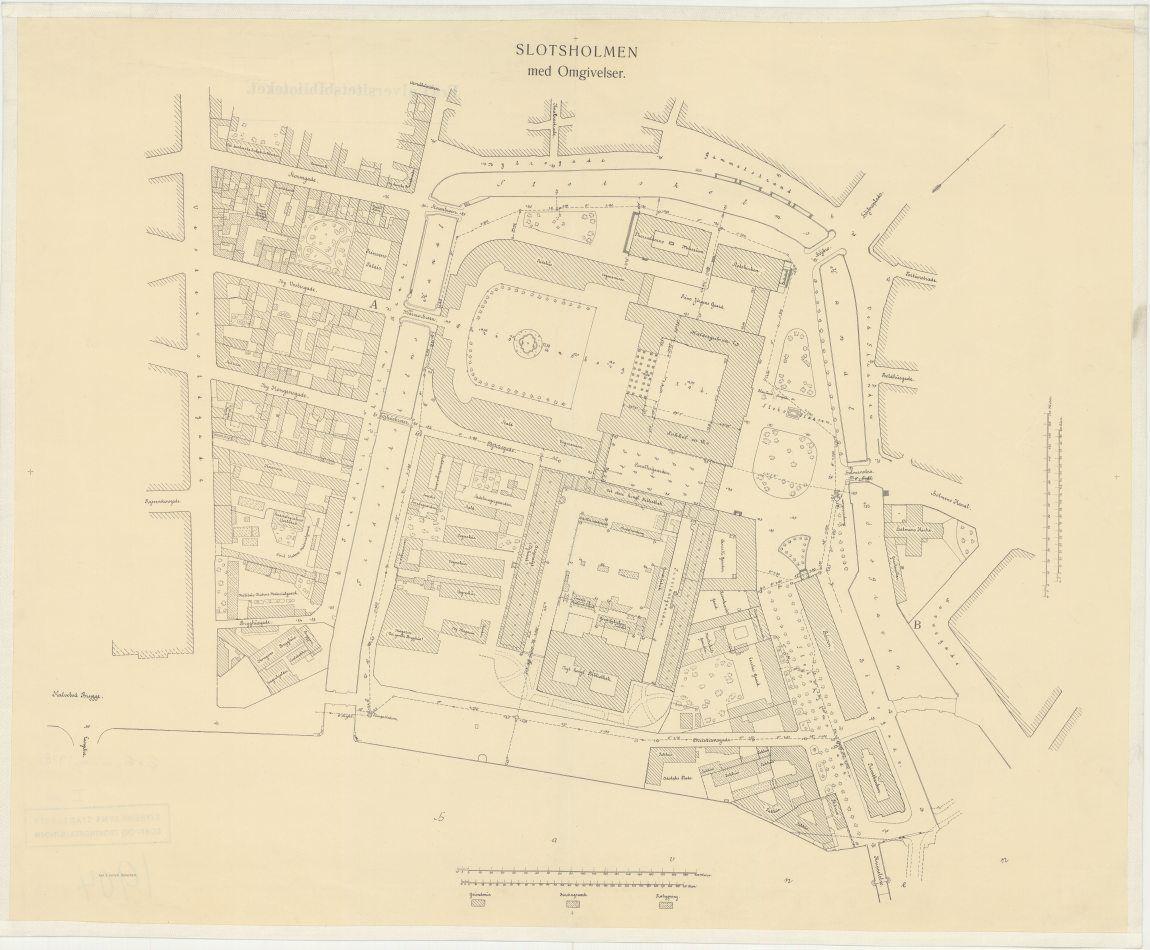 Kort over Slotsholmen med omgivelser