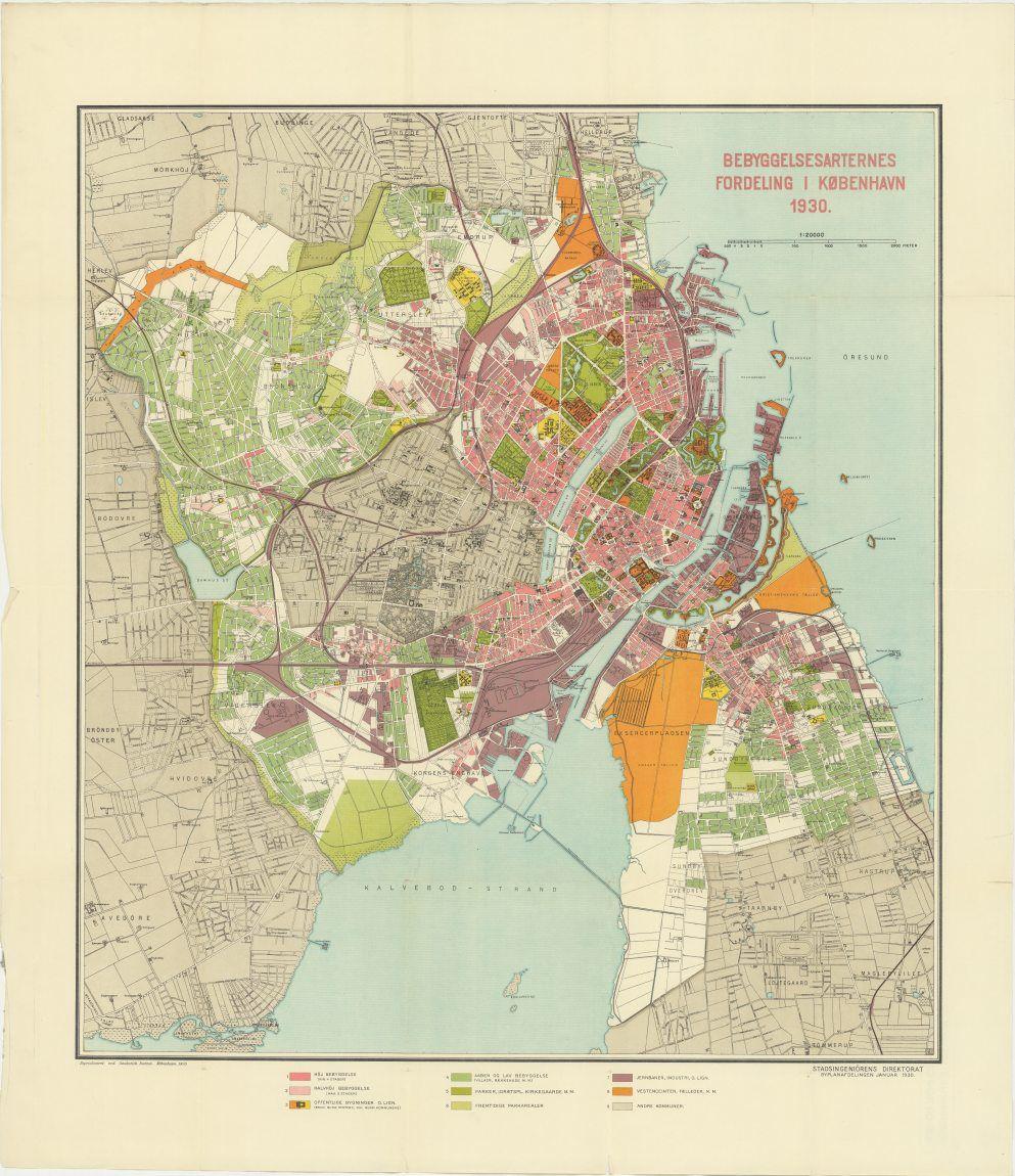 Kort over København med bebyggelsesarternes fordeling