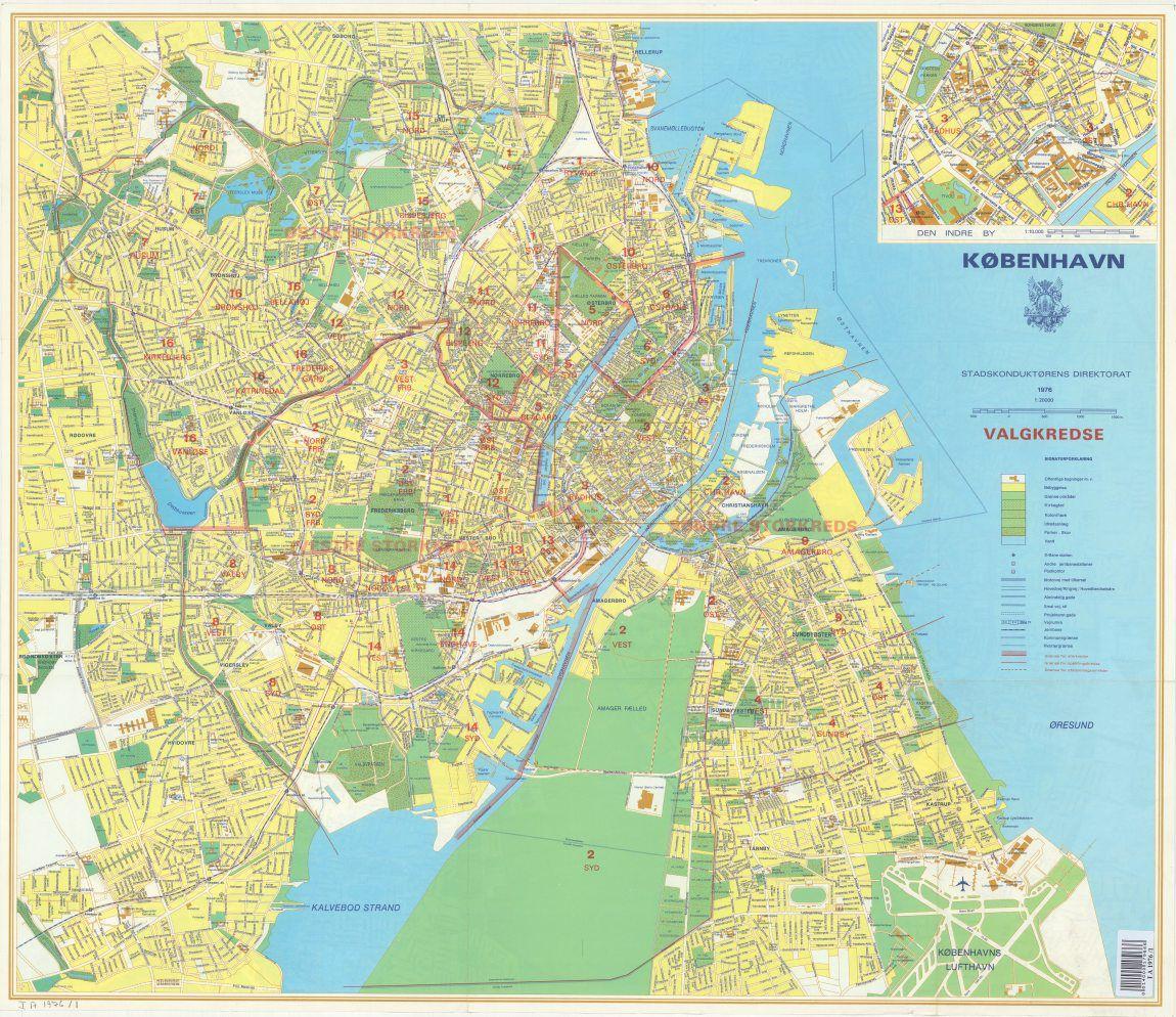 Kort over København med distrikter og roder