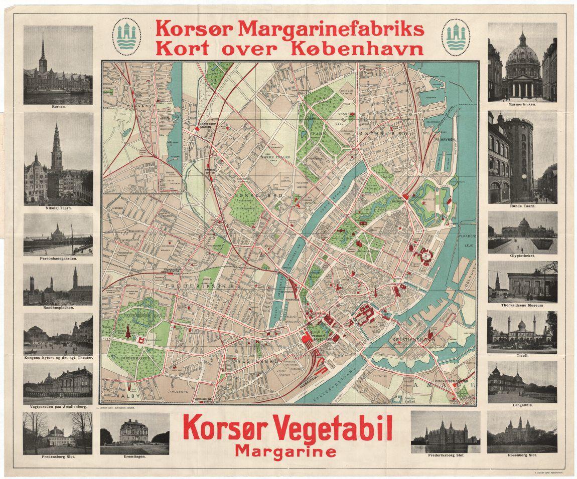 Korsør Margarinefabriks kort over København med billeder af offentlige bygninger