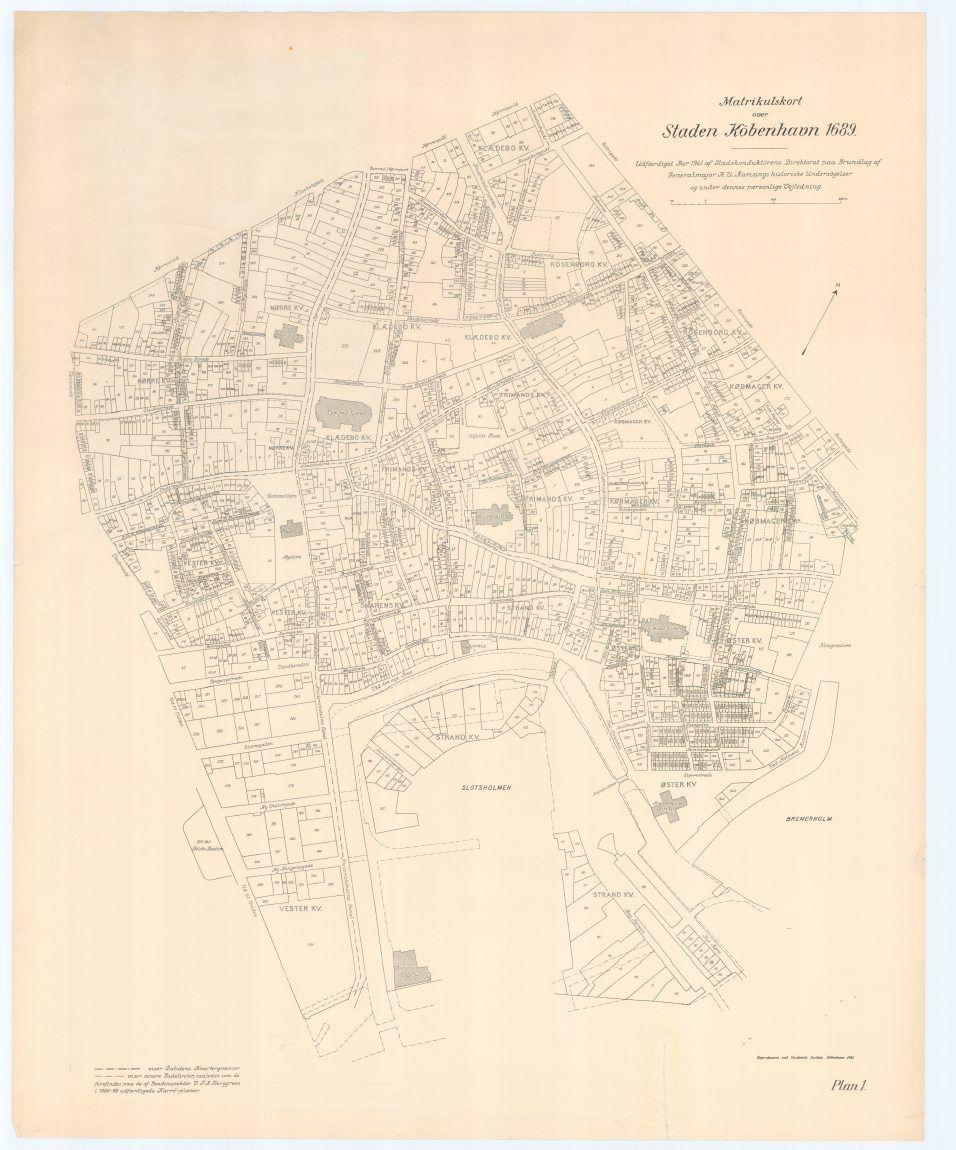 Matrikelkort over  København Øster, Strand, Snarens, Vester, Nørre, Klædebo, Rosenborg, Frimands og Købmager kvarter